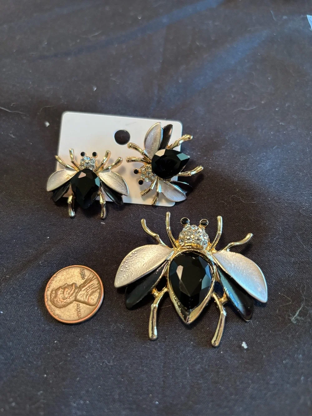 MOTH PIN BROOCH EARRINGS 2 pc LOT NWOT BUG INSECT UNIQUE